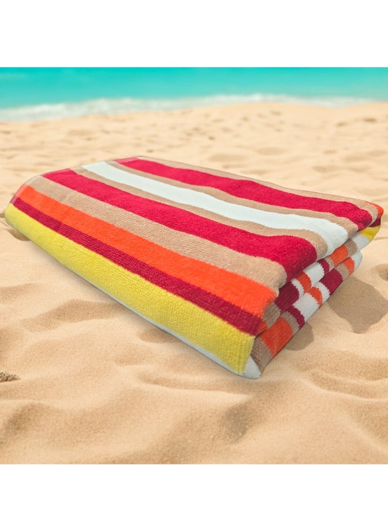 Kassino Premium Striped Oversized Beach Towels (90 x 180cm) - 100% Cotton, Soft & Quick-Dry, Double Stitched for Durability, Perfect towels for Beach and Pool (2PCS) (2, Orange Stripes)