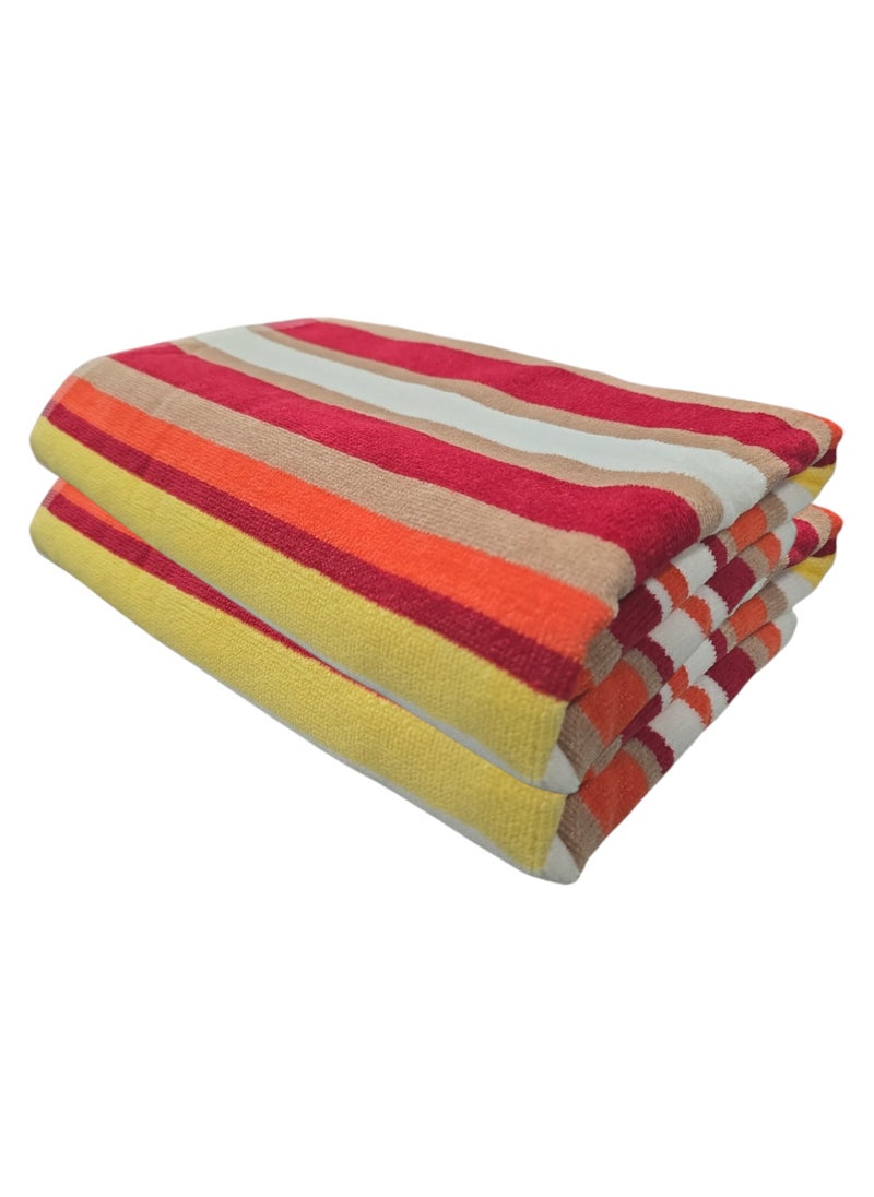 Kassino Premium Striped Oversized Beach Towels (90 x 180cm) - 100% Cotton, Soft & Quick-Dry, Double Stitched for Durability, Perfect towels for Beach and Pool (2PCS) (2, Orange Stripes)