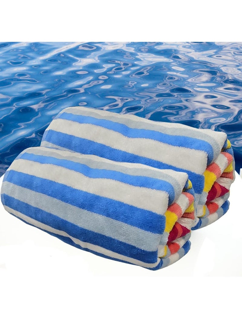 Kassino Premium Striped Oversized Beach Towels (90 x 180cm) - 100% Cotton, Soft & Quick-Dry, Double Stitched for Durability, Perfect towels for Beach and Pool (2PCS) (2, Multi color Stripes)