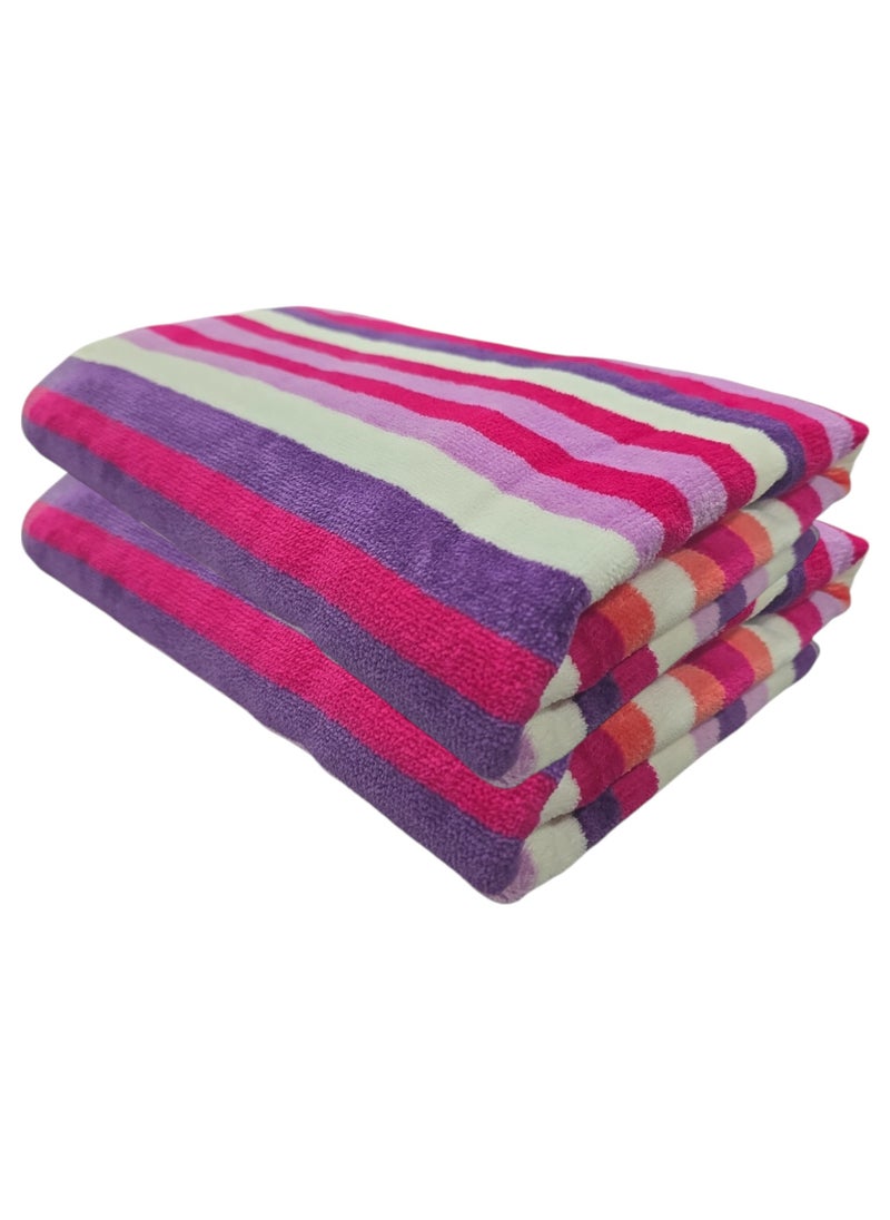 Kassino Premium Striped Oversized Beach Towels (90 x 180cm) - 100% Cotton, Soft & Quick-Dry, Double Stitched for Durability, Perfect towels for Beach and Pool (2PCS) (2, Multi color Stripes)