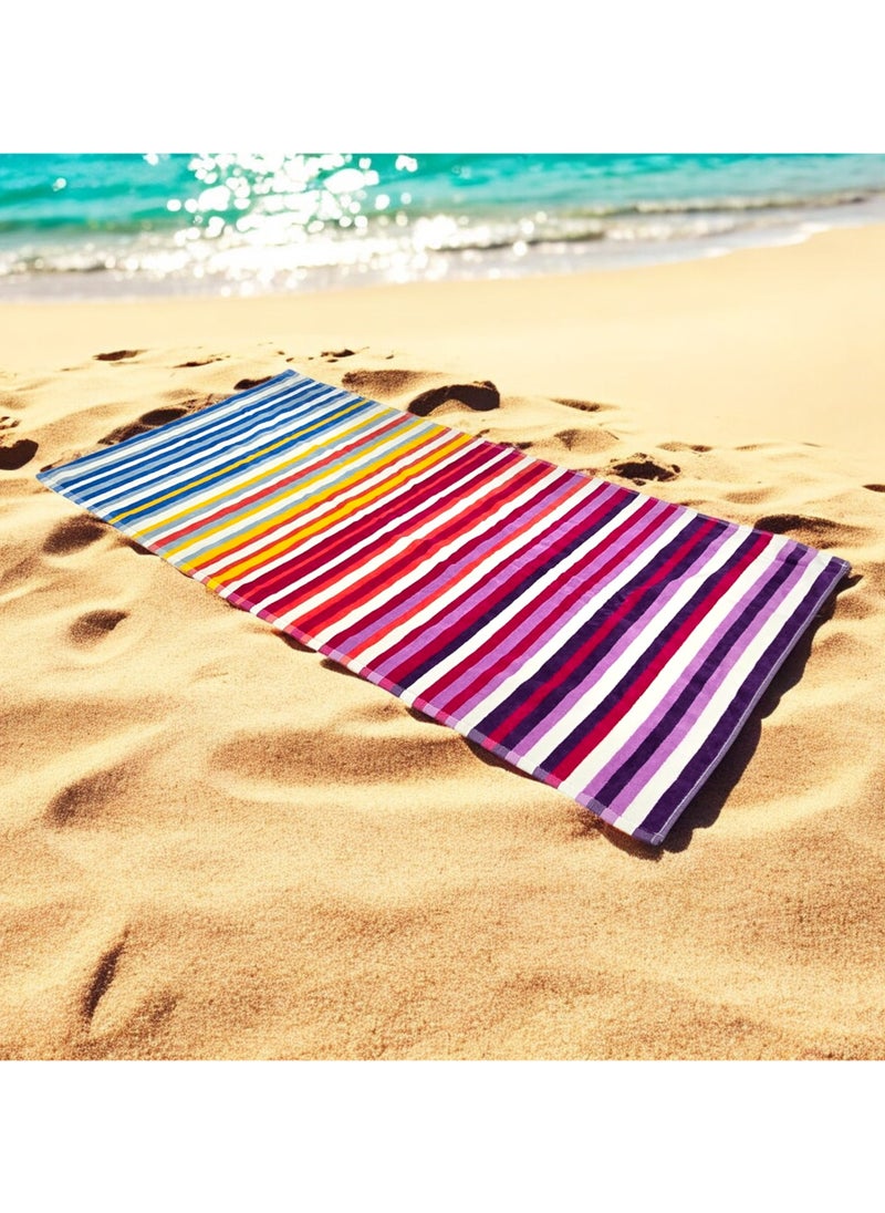 Kassino Premium Striped Oversized Beach Towels (90 x 180cm) - 100% Cotton, Soft & Quick-Dry, Double Stitched for Durability, Perfect towels for Beach and Pool (2PCS) (2, Multi color Stripes)