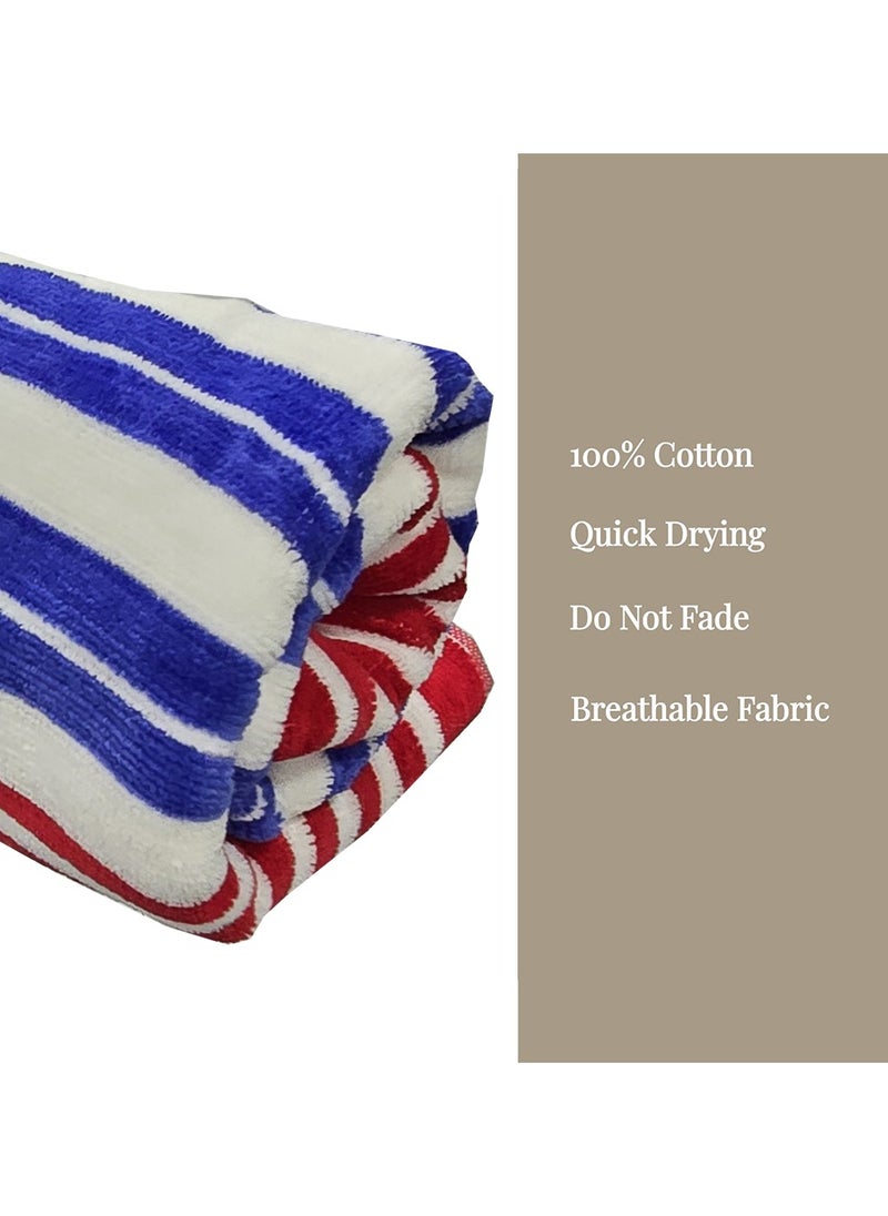 Kassino Premium Striped Oversized Beach Towels (90 x 180cm) - 100% Cotton, Soft & Quick-Dry, Double Stitched for Durability, Perfect towels for Beach and Pool (2PCS) (2, Red and Blue Stripes)