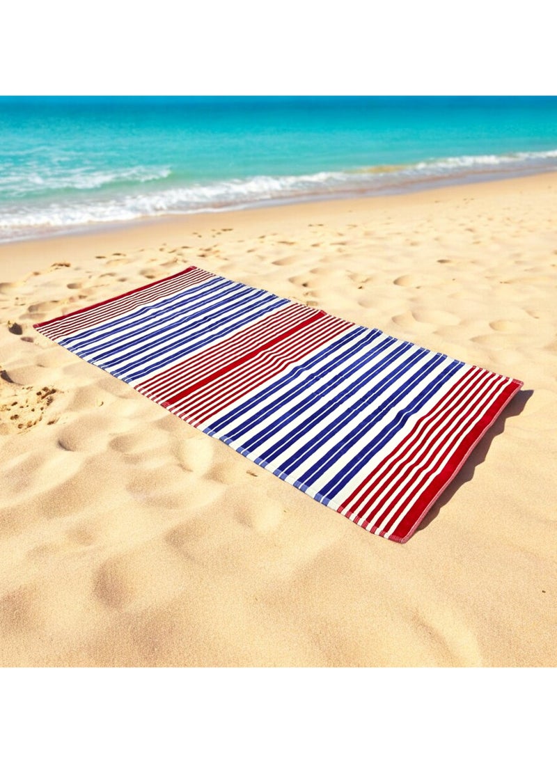 Kassino Premium Striped Oversized Beach Towels (90 x 180cm) - 100% Cotton, Soft & Quick-Dry, Double Stitched for Durability, Perfect towels for Beach and Pool (2PCS) (2, Red and Blue Stripes)
