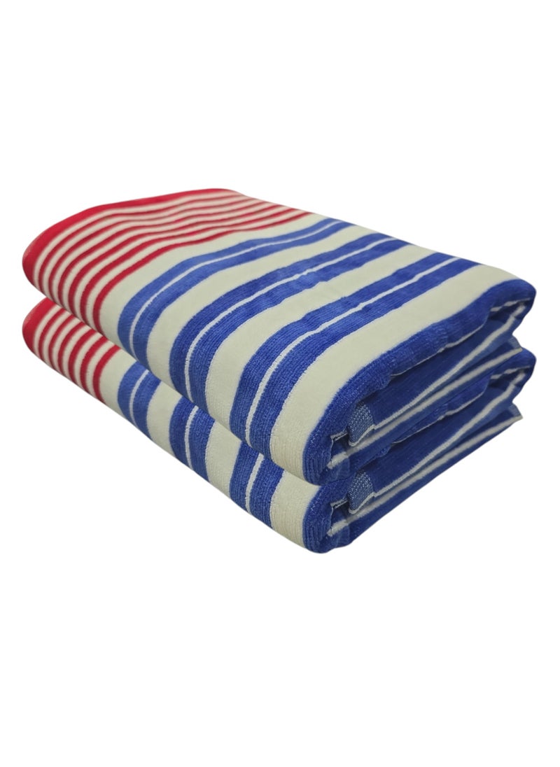 Kassino Premium Striped Oversized Beach Towels (90 x 180cm) - 100% Cotton, Soft & Quick-Dry, Double Stitched for Durability, Perfect towels for Beach and Pool (2PCS) (2, Red and Blue Stripes)