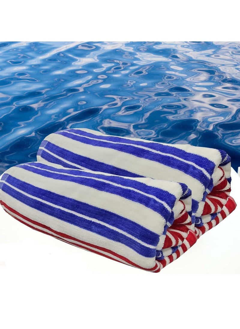 Kassino Premium Striped Oversized Beach Towels (90 x 180cm) - 100% Cotton, Soft & Quick-Dry, Double Stitched for Durability, Perfect towels for Beach and Pool (2PCS) (2, Red and Blue Stripes)