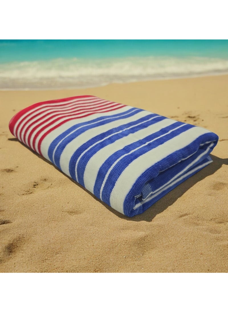 Kassino Premium Striped Oversized Beach Towels (90 x 180cm) - 100% Cotton, Soft & Quick-Dry, Double Stitched for Durability, Perfect towels for Beach and Pool (1PC) (1, Red and Blue Stripes)