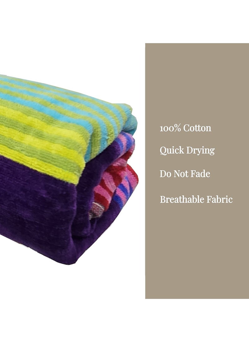 Kassino Premium Striped Large Beach Towels (80 x 150 cm) - 100% Cotton, Soft & Quick-Dry, Double Stitched for Durability, Perfect towels for Beach, Pool, and Travel (2PCS) (2, Mixed Stripes 1)