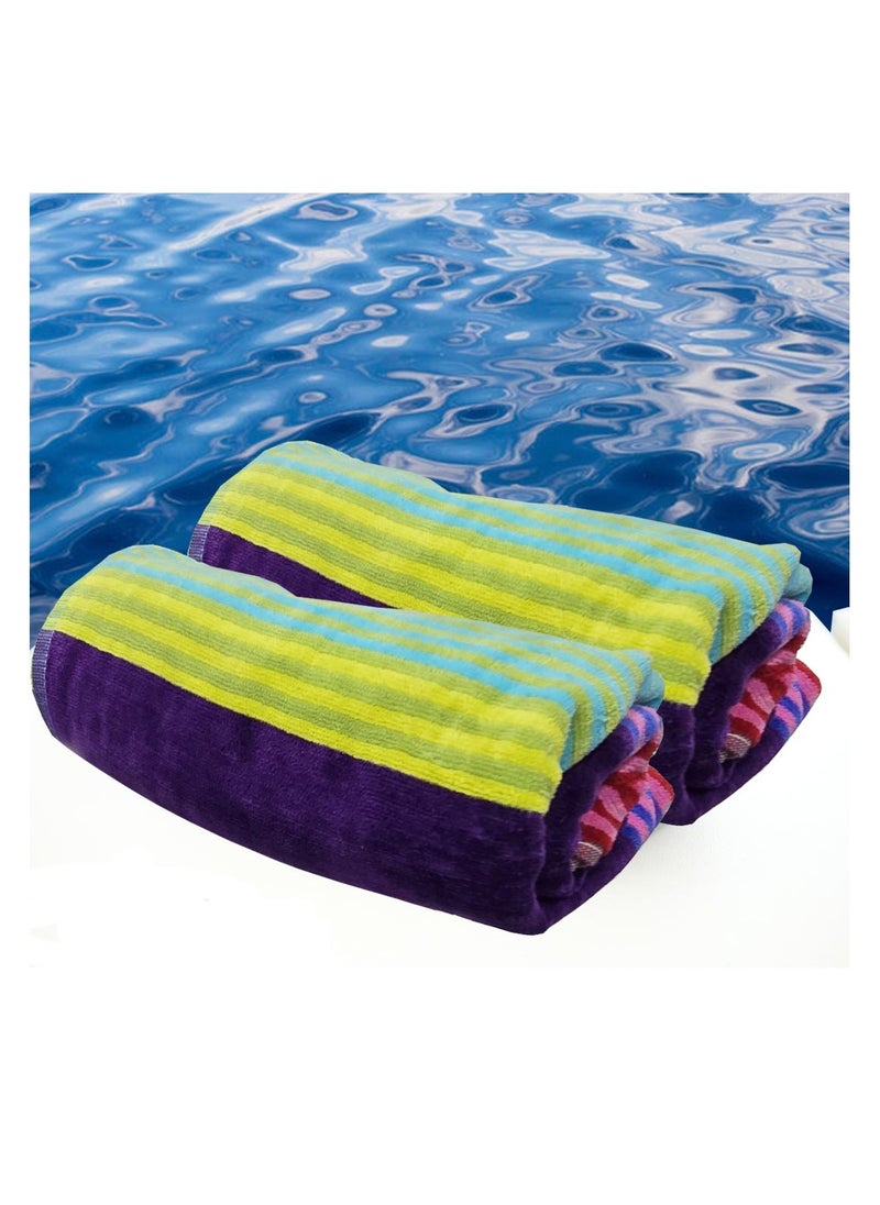 Kassino Premium Striped Large Beach Towels (80 x 150 cm) - 100% Cotton, Soft & Quick-Dry, Double Stitched for Durability, Perfect towels for Beach, Pool, and Travel (2PCS) (2, Mixed Stripes 1)