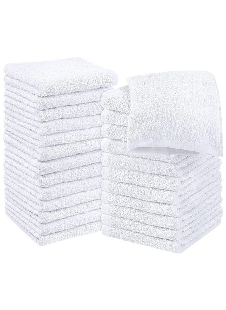 Pack of 24 White Cotton Washcloths Set Premium Cotton, Premium Quality Face Cloths, Highly Absorbent and Super Soft