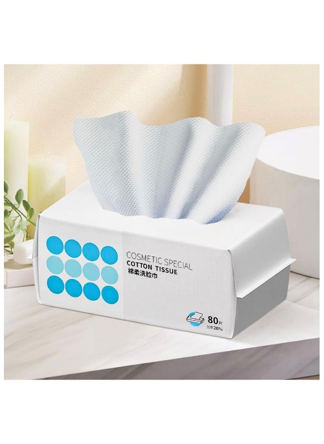 Disposable Face Towel, for Washing Soft Cotton Dry Wipes, Facial Cloths Towelettes for Washing and Drying, Facial Tissue for Cleansing, Skincare and Makeup Remover (80 Count)