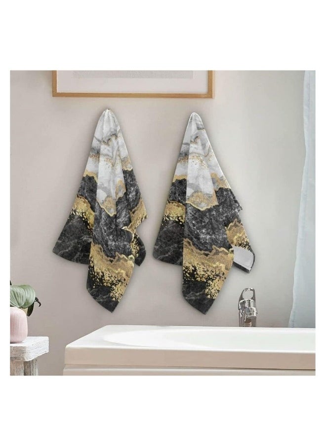 Marble Bathroom Hand Towels, Black Gold Marble Decorative Bath Towels Soft Absorbent, Marbling Face Towel for Kitchen Bathroom Gym, 13.8x27.6 In (2 Pcs)