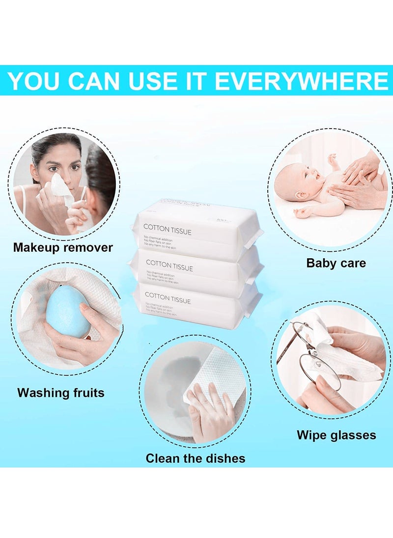 Disposable Face Towel Facial Cotton Tissue for Sensitive Skin Unscented and Ultra Soft Face Wipes Cotton Dry Baby Wipes Make Up Remover Wipes 2 PACK