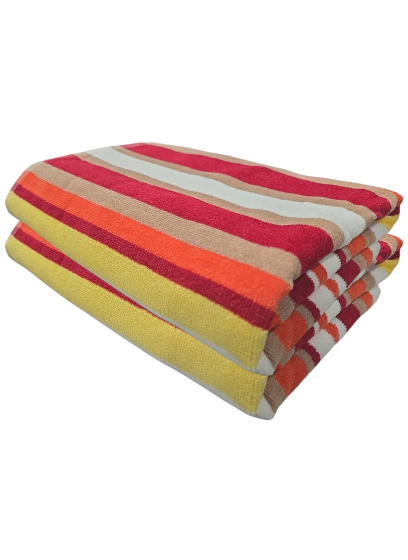 Kassino Premium Striped Large Beach Towels (80 x 150 cm) - 100% Cotton, Soft & Quick-Dry, Double Stitched for Durability, Perfect towels for Beach, Pool, and Travel (2PCS) (2, Orange Stripes)