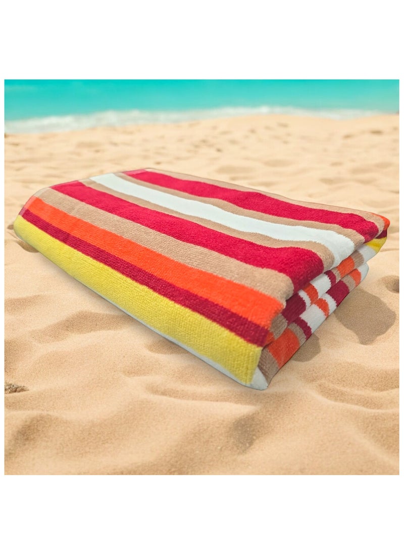 Kassino Premium Striped Large Beach Towels (80 x 150 cm) - 100% Cotton, Soft & Quick-Dry, Double Stitched for Durability, Perfect towels for Beach, Pool, and Travel (2PCS) (2, Orange Stripes)