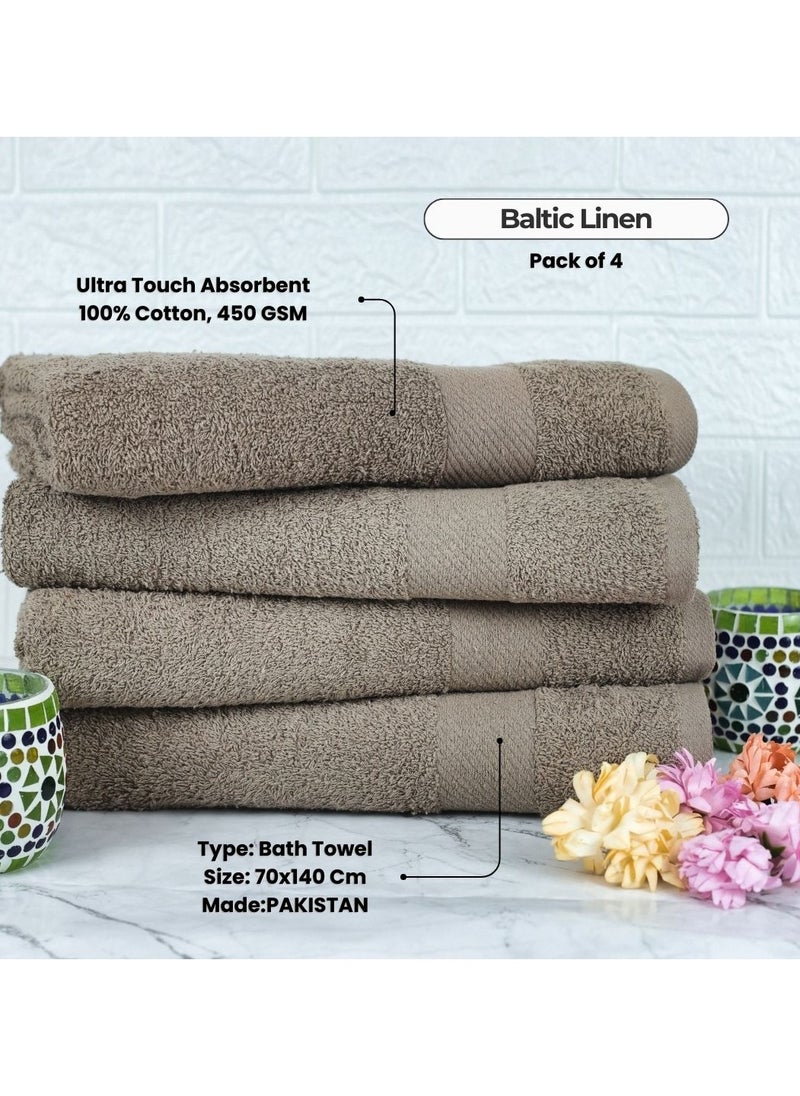 Pack of 4 Bath Towels 100% Cotton Ultra Soft, Super Absorbent, Antibacterial Treatment And Dry Quick 430 GSM Terry, 70x140 Cm