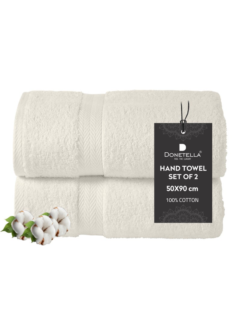 Premium 100 % Combed Cotton 2-Pcs Hand Towel Set  (50 X  90 CM) 600 GSM Super Soft Hand Towel, Highly Absorbent, Quick Dry,Best Towel for Bathroom, Spa And Hotel,Cream