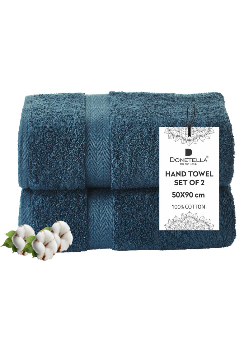 Premium 100 % Combed Cotton 2-Pcs Hand Towel Set  (50 X  90 CM) 600 GSM Super Soft Hand Towel, Highly Absorbent, Quick Dry,Best Towel for Bathroom, Spa And Hotel,Dark Blue