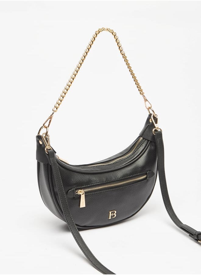 Women Solid Hobo Bag with Detachable Strap and Zip Closure