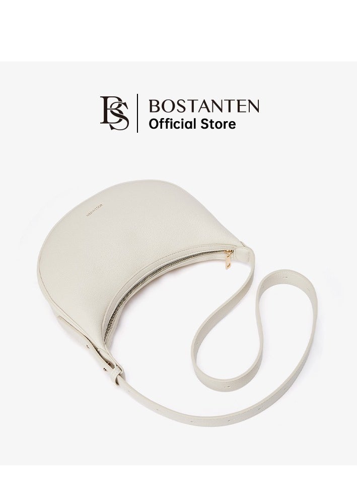 Bostanten 3-in-1 Moon Bag | Convertible Crossbody, Shoulder & Handbag | Premium Vegan Leather | White Color | Stylish & Versatile for Everyday Use