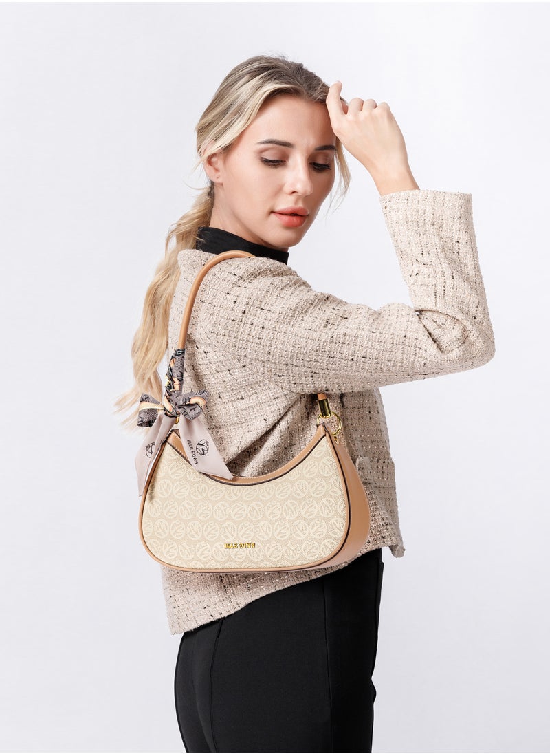 Quiet Luxury Elegant Portable Shoulder Bag With Scarf Decoration,Fashionable Hobo Bag For Vacation, For College students, for Women, Rookies & White-collar Workers