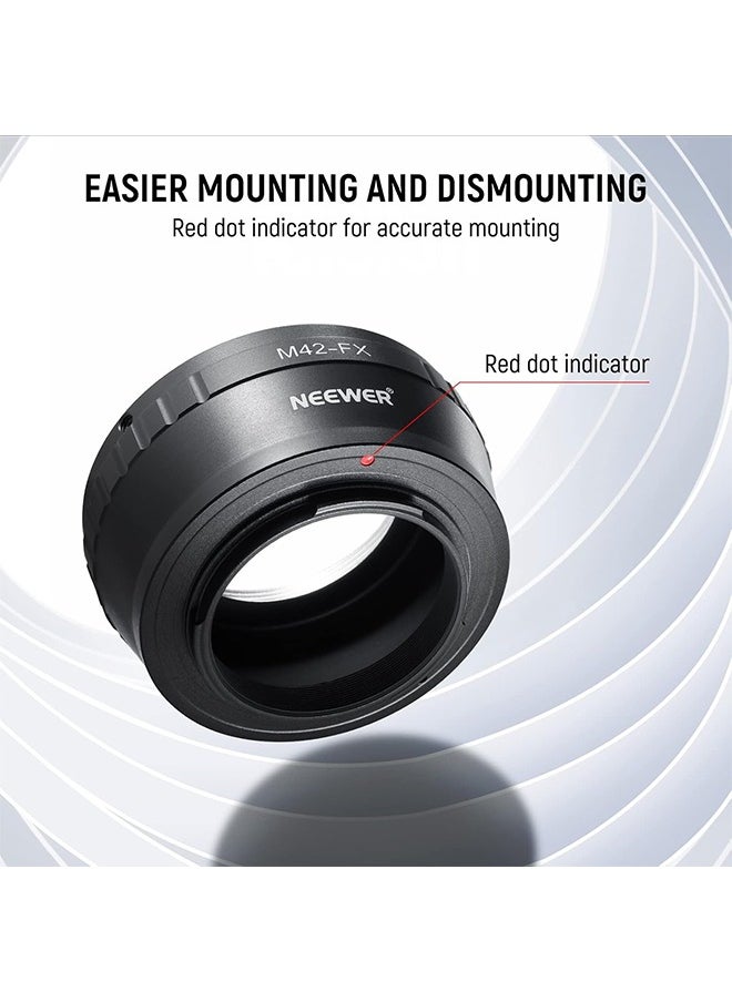 NEEWER M42 to Fuji X Lens Mount Adapter Compatible with M42 Lens to Fujifilm X Series Mirrorless Camera X-T2 X-T3 X-T5 X-T20 X-Pro3 X-Pro2 etc, Matte Black Interior, Manual Focus Only, M42-FX