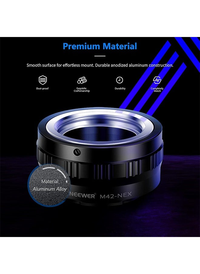 Neewer Lens Mount Adapter for M42 Lens to Sony NEX E-Mount Camera,fits Sony A7 A7S/A7SII A7R/A7RII A7II A3000 A6000 A6300 NEX-3 NEX-3C NEX-5 NEX-5C NEX-5N NEX-5R NEX-6 NEX-7 NEX-VG10/20