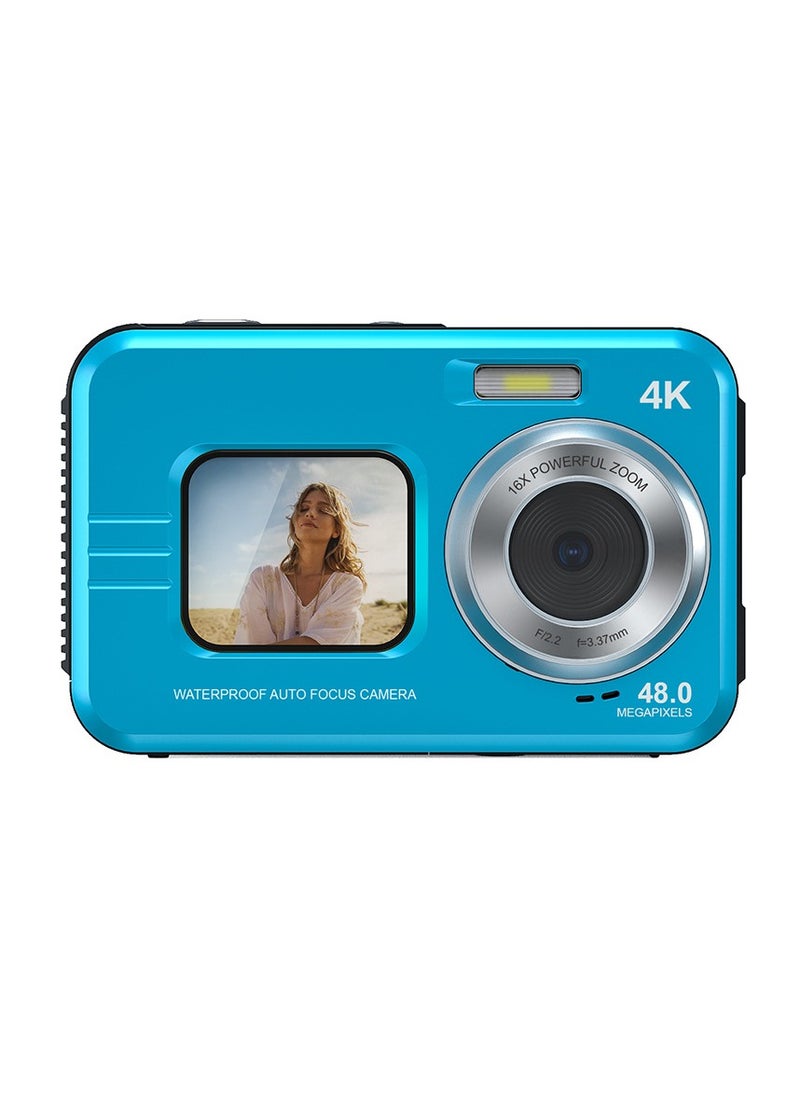 4K Underwater Camera 11FT Waterproof Camera with 64GB Card 48MP Autofocus Dual-Screen Selfie Underwater Camera for Snorkeling(Blue)