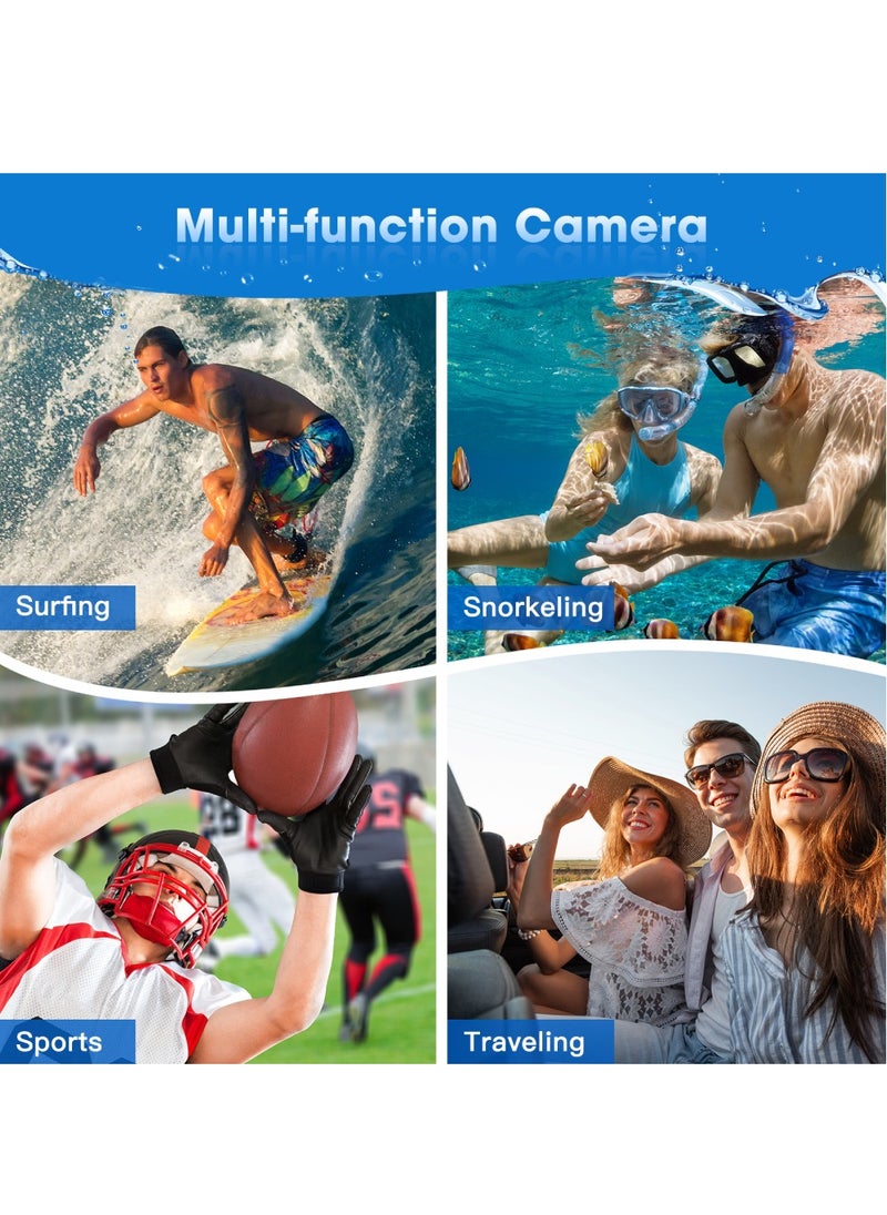 4K Underwater Camera 11FT Waterproof Camera with 64GB Card 48MP Autofocus Dual-Screen Selfie Underwater Camera for Snorkeling(Blue)