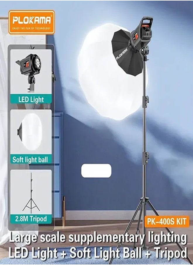 Plokama PK-400s Video Light Kit for Photography Profession Photography Spotlights Fill Light 2700K-6500K Ideal for Self-media shooting Integrated Power Cable with a length of 3 meters Portrait photography Life photography