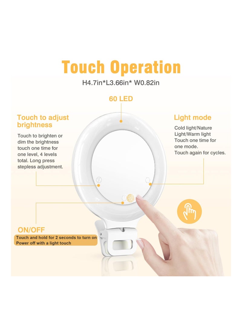 Rechargeable Ring Light with 3 Light Modes and 60 Adjustable LEDs, Portable Clip-On Design for Phones, iPads, Laptops - Perfect for Zoom Meetings, Makeup, Photography, and Vlogging.