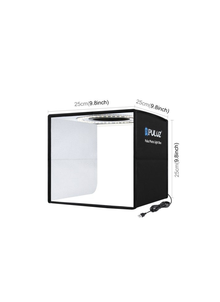 PULUZ 25 CM FOLDING HIGH 97 CRI RING LIGHT PHOTO LIGHTING STUDIO SHOOTING TENT BOX KIT WITH 6 COLORS BACKDROPS BLACK PU5025B