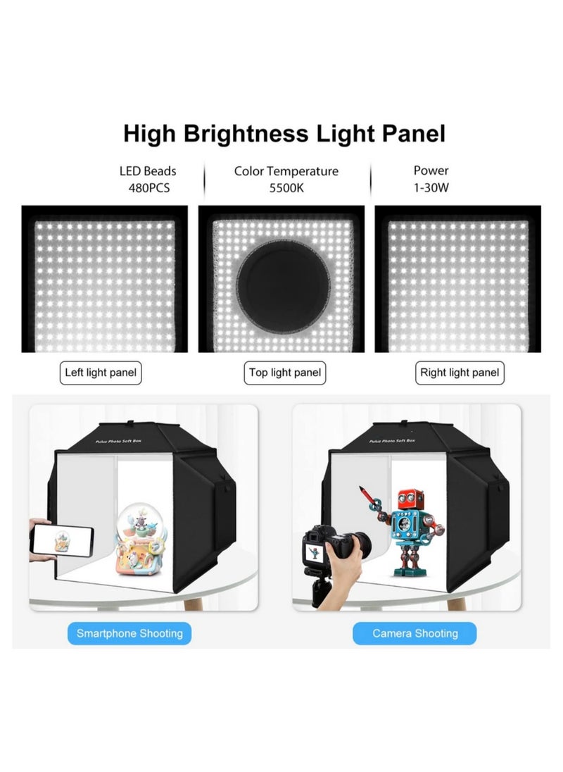 PULUZ 40cm Folding Portable 30W 5500K White Light Photo Lighting Studio Shooting Tent Box Kit with 6 Colors Backdrops (Black, Orange, White, Red, Green, Blue), Size: 40cm x 40cm x 40cm
