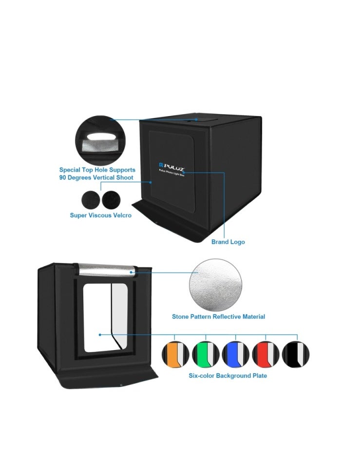 PULUZ 40cm Folding Portable 30W 5500K White Light Photo Lighting Studio Shooting Tent Box Kit with 6 Colors Backdrops (Black, Orange, White, Red, Green, Blue), Size: 40cm x 40cm x 40cm