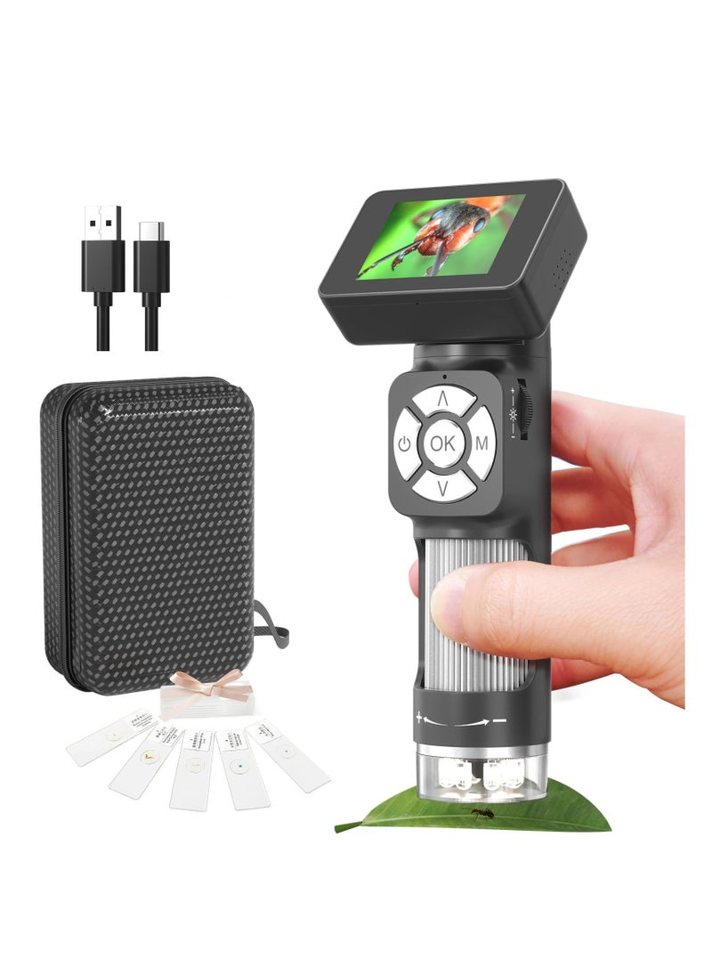 Portable Mini Handheld Digital Microscope Kit, 500X Magnification with 8 Adjustable LED Lights and 2