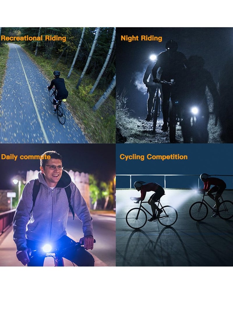 Rechargeable Bike Lights, 6+4 Modes, Type-C USB, Anti-Dazzle High Lumen LED, Front and Rear Set for Night Riding, Waterproof IPX6, Easy to Install, Ideal for Kids, Cycling, Biking