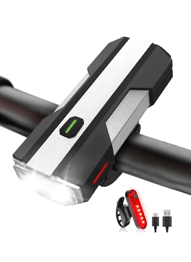 Rechargeable Bike Lights, 6+4 Modes, Type-C USB, Anti-Dazzle High Lumen LED, Front and Rear Set for Night Riding, Waterproof IPX6, Easy to Install, Ideal for Kids, Cycling, Biking