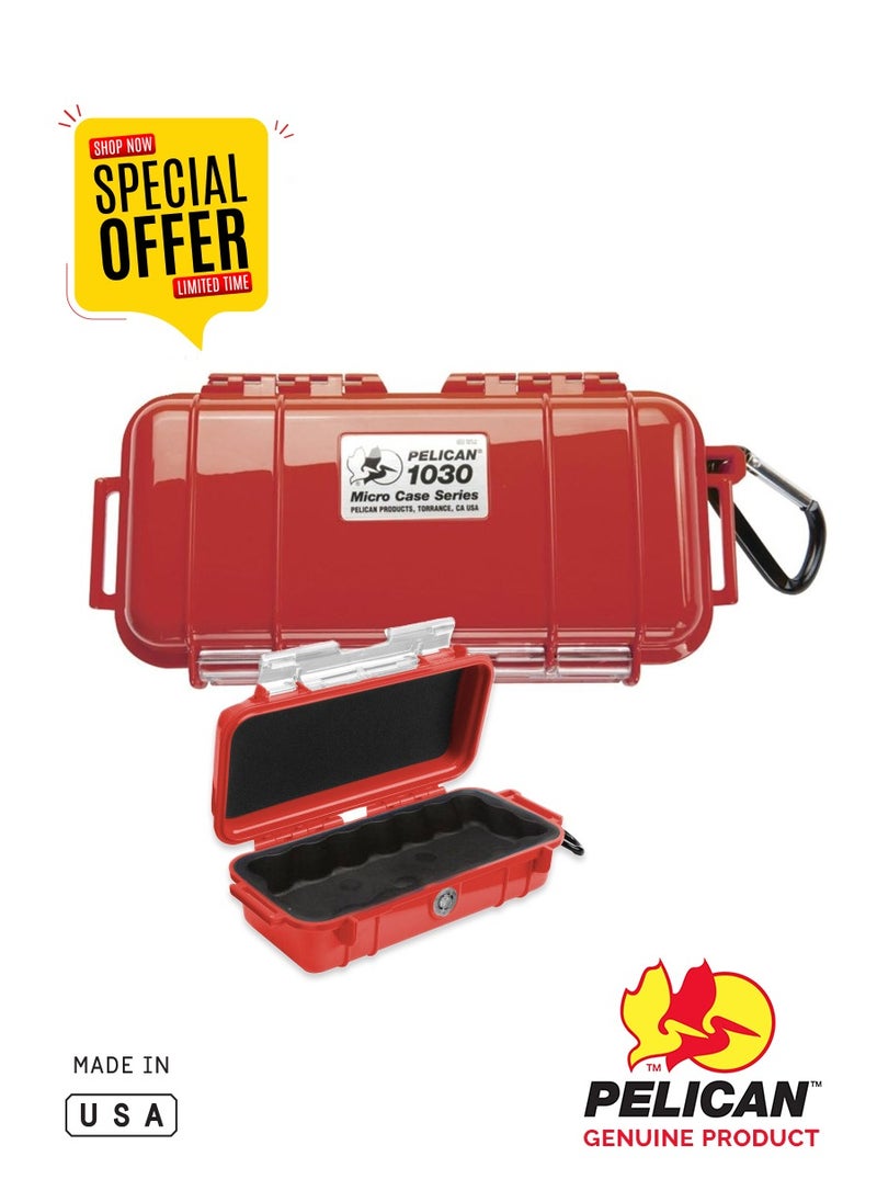 Pelican 1030 Micro Case - Waterproof, Dustproof, and Crushproof Accessory Box (Red/Solid) - Protect Small Electronics & Jewelry for Hiking & Outdoor Adventures