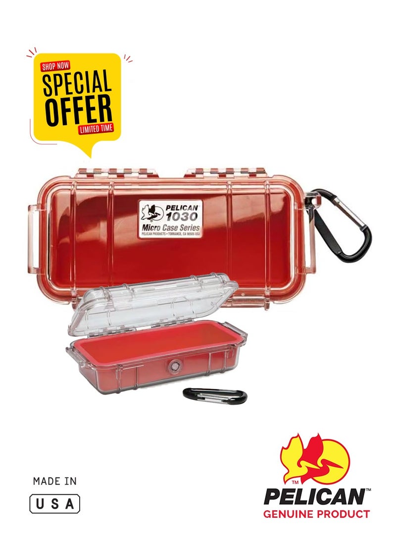 Pelican 1030 Micro Case - Waterproof, Dustproof, and Crushproof Accessory Box (Red/Clear) - Protect Small Electronics & Jewelry for Hiking & Outdoor Adventures
