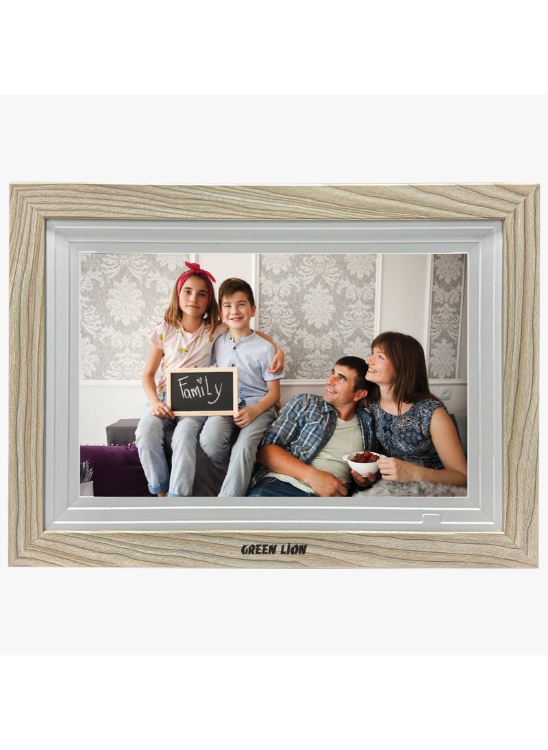 Digital Picture Frame Touch Screen Display 10.1 Inch / Picture and Video Playing / JPG/PNG/HEIC/MP4/3GP/MOV / Instant Wireless Sharing / with speaker and High-Quality Sound / USB Photo Transfer - Wooden