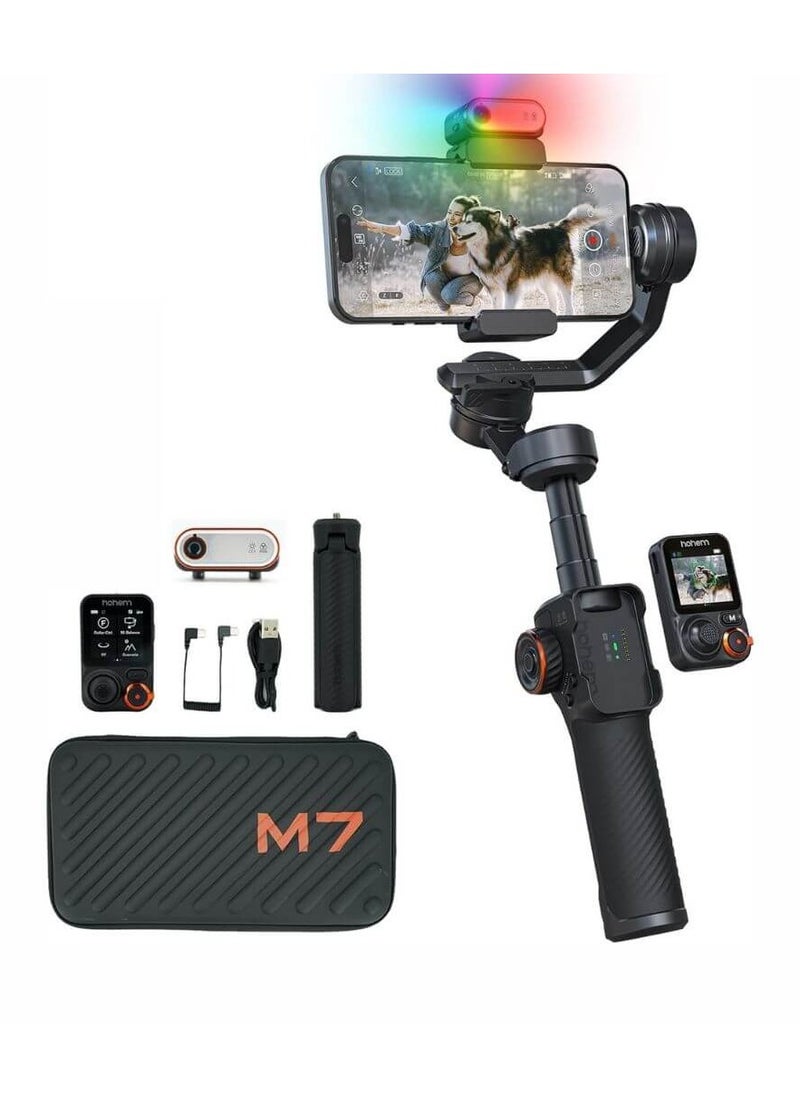 Hohem iSteady M7 Gimbal Stabilizer for Smartphone, Magnetic AI Tracker Fill Light, Detachable Touchscreen Remote Controller, Built-in Extension Rod, 500g Payload Gimbal Stabilizer for iPhone Android
