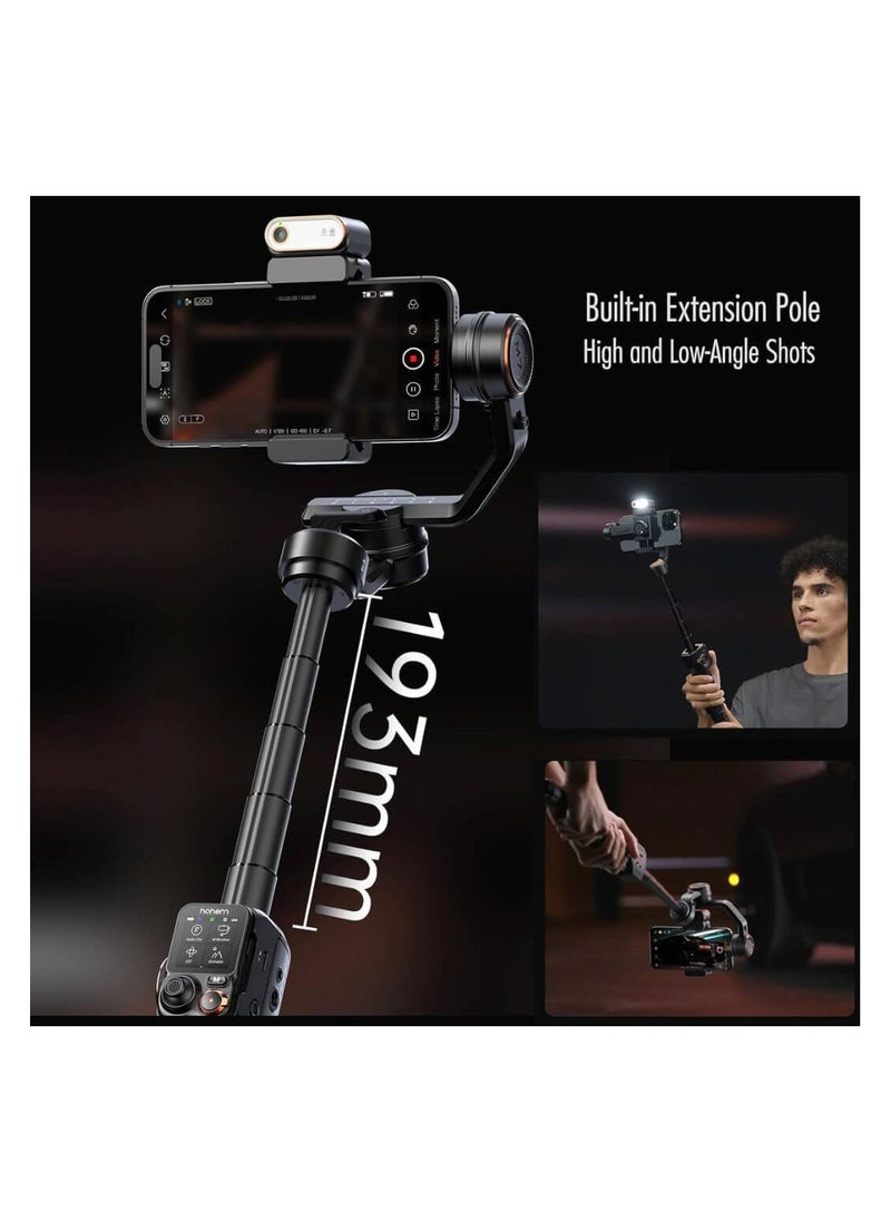 Hohem iSteady M7 Gimbal Stabilizer for Smartphone, Magnetic AI Tracker Fill Light, Detachable Touchscreen Remote Controller, Built-in Extension Rod, 500g Payload Gimbal Stabilizer for iPhone Android