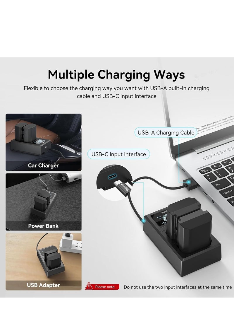 SmallRig NP-FZ100 Camera Battery Charger for Sony A7 IV, A7R V, A7S III, Dual Slot NP-FZ100 Battery Charger for A7R IV, A7R III, A7C, FX3, FX30, A6600, A6700, ZV-E1, A1, A9-3824B