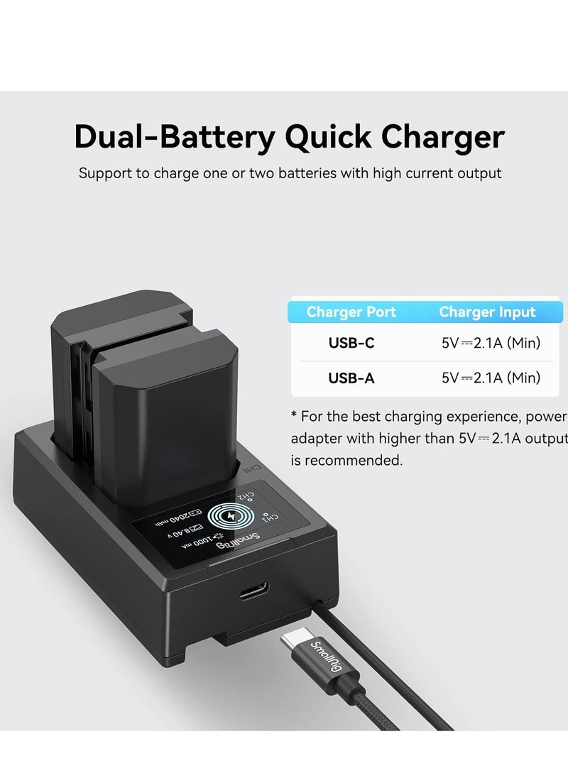 SmallRig NP-FZ100 Camera Battery Charger for Sony A7 IV, A7R V, A7S III, Dual Slot NP-FZ100 Battery Charger for A7R IV, A7R III, A7C, FX3, FX30, A6600, A6700, ZV-E1, A1, A9-3824B