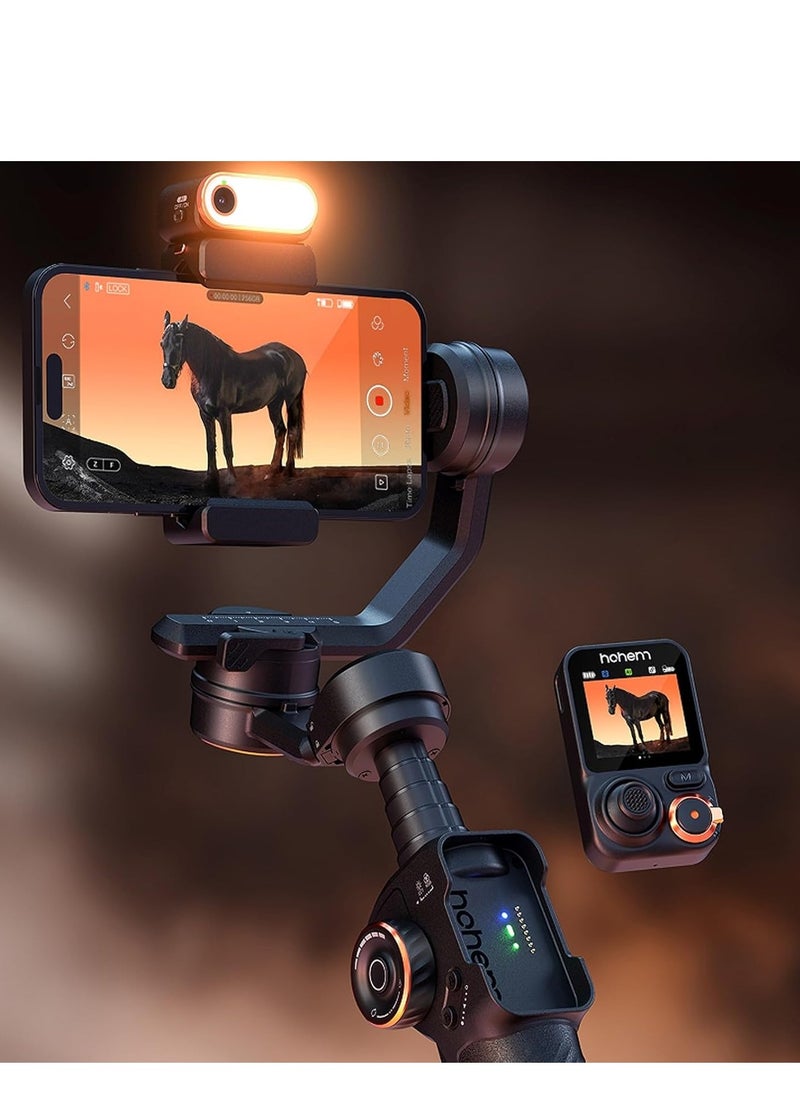 Hohem M7 - Handheld Mobile Gimbal with AI Trackers, Fill Light, Extension Pole and Detachable Touch Screen Remote