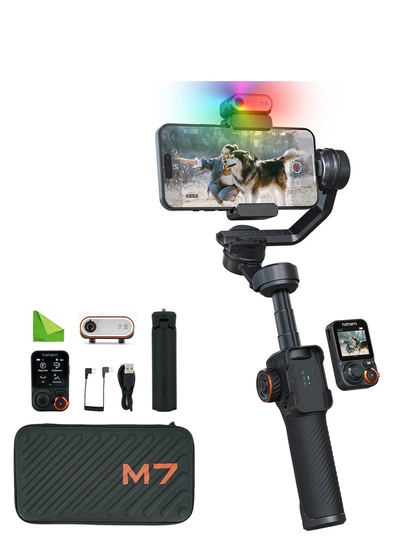 Hohem M7 - Handheld Mobile Gimbal with AI Trackers, Fill Light, Extension Pole and Detachable Touch Screen Remote