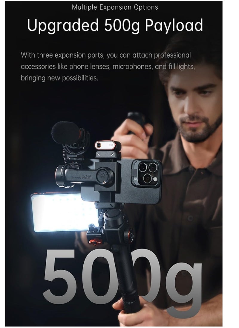 Hohem M7 - Handheld Mobile Gimbal with AI Trackers, Fill Light, Extension Pole and Detachable Touch Screen Remote