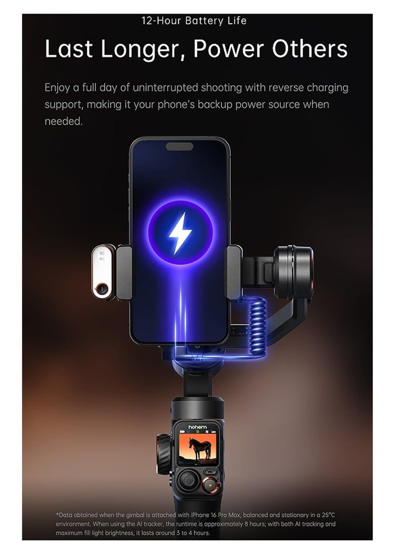 Hohem M7 - Handheld Mobile Gimbal with AI Trackers, Fill Light, Extension Pole and Detachable Touch Screen Remote