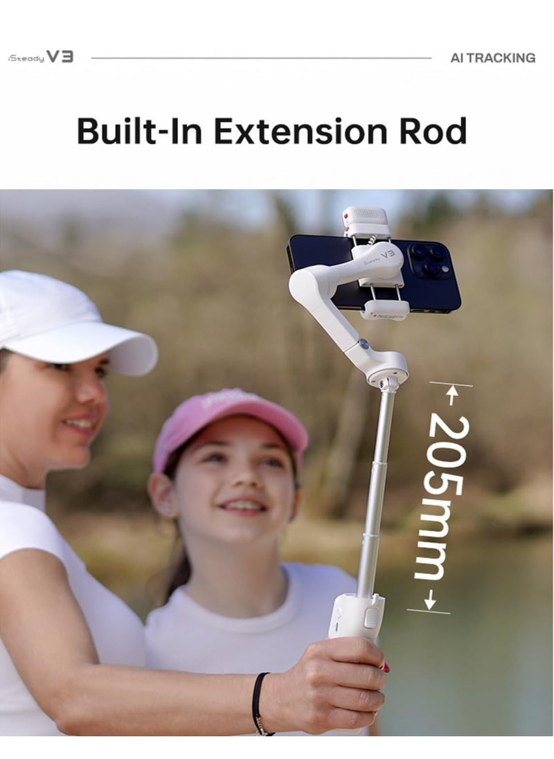 hohem Gimbal Stabilizer for Smartphone iSteady V3,Portable Phone Stabilizers with Al Tracker Detachable Remote Control Built-in Extension Rod