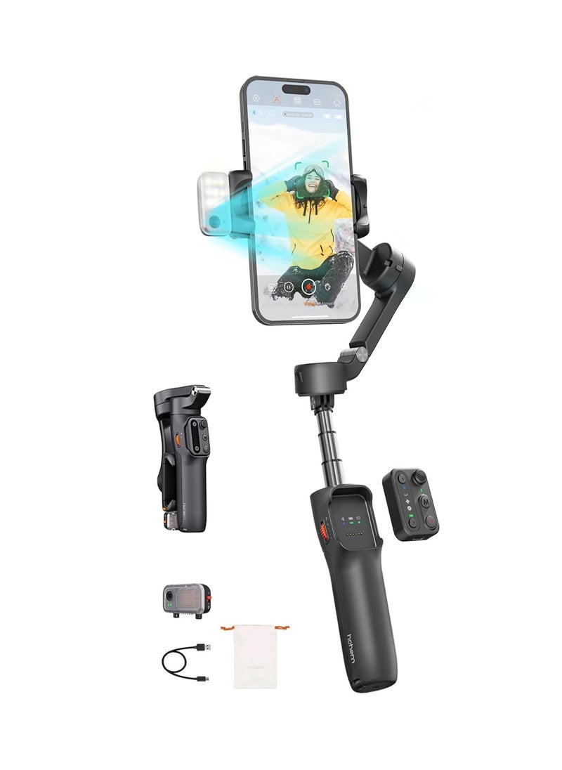 hohem Gimbal Stabilizer for Smartphone iSteady V3,Portable Phone Stabilizers with Al Tracker Detachable Remote Control Built-in Extension Rod