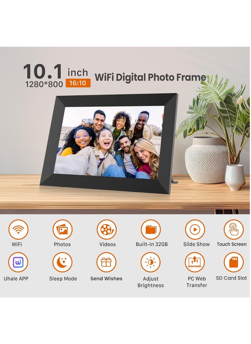 10.1 Inch WiFi Digital Picture Frame 1280x800 HD IPS Touch Screen, Electronic Smart Photo Frame with 32GB Storage, Auto-Rotate, Instantly Share Photos/Videos via Uhale App from Anywhere